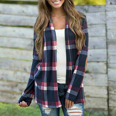 

Women Long Sleeve Loose Flannel Plaid Blouse Outwear Casual Lady Shirt Coat Tops
