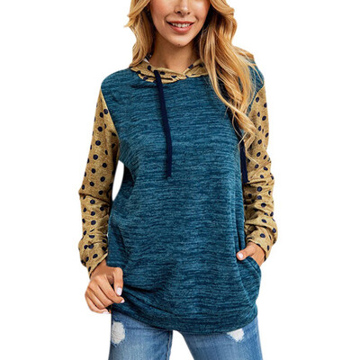 

Women Hooded Sweatshirts Ladies Autumn Polka Dot Print Long Sleeve Loose Slim Fit Casual Warm Pullovers 2019
