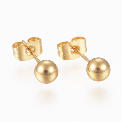 

304 Stainless Steel Stud Earrings Round Ball Golden 16x5mm Pin 08mm