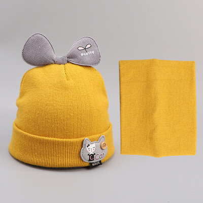 

autumn&winter new-style all-in-the-one babys babys babys knitted pure cotton bidet bow cartoon cute hat