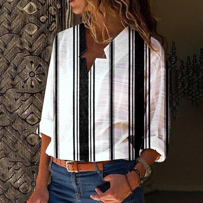 

Roseonmyhand Fashionable Womens Long Sleeve Stripe Casual Shirt Tops