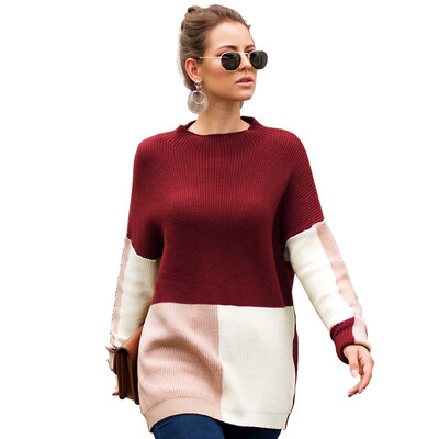 

Women Autumn Fashion Concise Casual All-match Loose Color-blocked Personality Long Sleeve Sweater