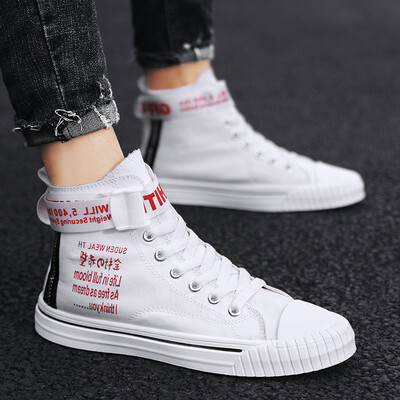 

Summer mens shoes mens casual wild shoes Korean version of the trend high canvas network red&white shoes tide shoes