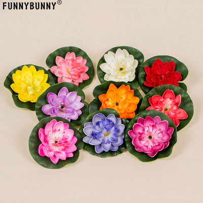 

FUNNYBUNNY 10cm Artificial Pink Purple Orange Crimson Floating Lotus Flowers Home Garden Pond Aquarium Wedding Decoration
