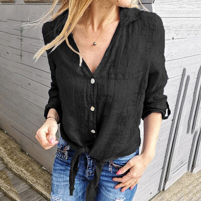 

Starmoon New solid color V-neck pocket ladies shirt