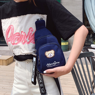 

Korea ins super fire 2019 new vintage girl bear chest bag Japanese Harajuku student slung small bag