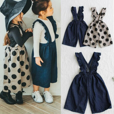 

Girl Kids Toddler Ruffle Overalls Bib Pants DenimDots Jumpsuit Playsuit Clothes