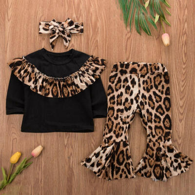 

USA 3PCS Newborn Baby Girl Clothes Set Romper Leopard Top Long Pants Outfits Set