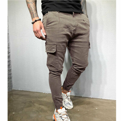 

Men Pocket Urban Straight Leg Trousers Casual Pencil Jogger Cargo Pant Plus Size