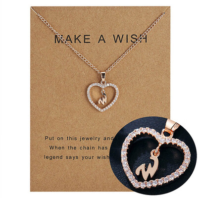 

Make A Wish 26 Letters Alphabet Pendant Necklace Cubic Zirconia Love Heart Crystal Charm Necklace for Women Jewelry With Card