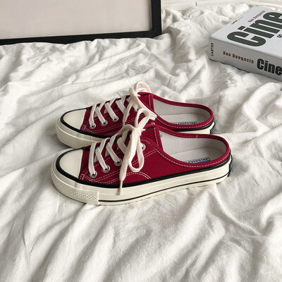 

Comet EVENSTAR 1970s semi-drag canvas shoes female students Korean version of the small white shoes wild with lazy shoes