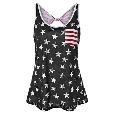 

American Flag Backless Tank Top with Bowknot