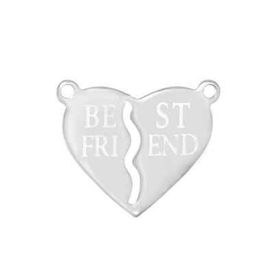

304 Stainless Steel Pendants Heart with Word Beat Friend Stainless Steel Color 16x20x1mm Hole 1mm