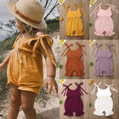 

US Cute Toddler Baby Girl Summer Solid Romper Bodysuit Jumpsuit Outfits Sunsuit