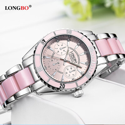 

Hot-selling watch womens three-eye ceramic steel belt watch waterproof luminous quartz ladies watch a generation