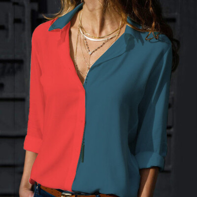 

Womens Turn-down Collar Long Sleeve Holiday Shirt Casual Loose Tops Blouse