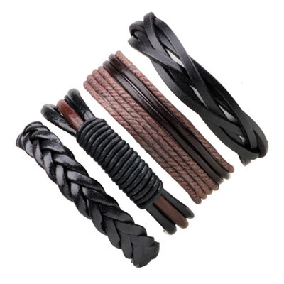 

Simple Retro DIY Leather Rope Weaving Multilayer Cowhide Leather Bracelet Set of 4 Unisex Pair Jewellery