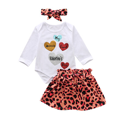 

Toddler Baby Girls Valentines Day Long Sleeve Bodysuit Skirt Pants Clothes