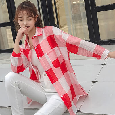 

Woman Blouses Summer Thin Short Female Tops Plaid Chiffon Womens Top Blouse 2019 New Arrival Female Korean Blouse