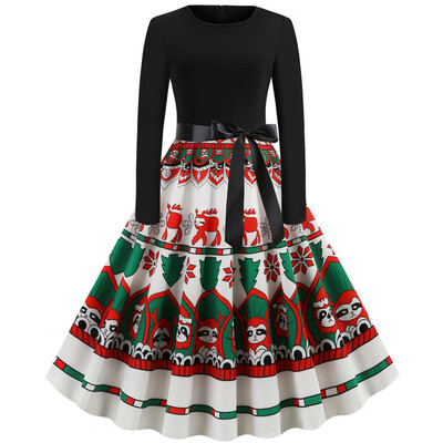 

Tailored Women Vintage Long Sleeve Christmas 1950s Housewife Evening Party Prom Dress
