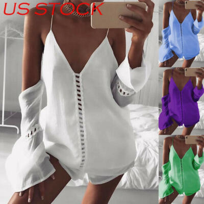 

US Women Off Shoulder Sling Tops Long Sleeve Casual Blouse Loose T-shirt -2XL