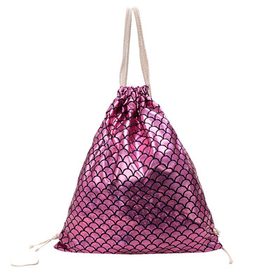 

Women Fish-Scale Pattern Shoulder Bag Shiny Drawstring Bag Girls School Backpack Fashion Messenger Bag