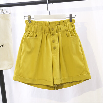 

Summer Shorts Women Wide Leg Elastic Waist Solid Color Summer Pockets Casual Hot Short feminino spodenki damskie