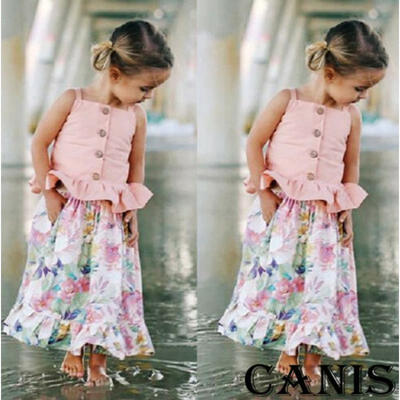 

USA Toddler Kid Baby Girl Summer Blouse Tops Floral Skirt Dress Outfits Clothes