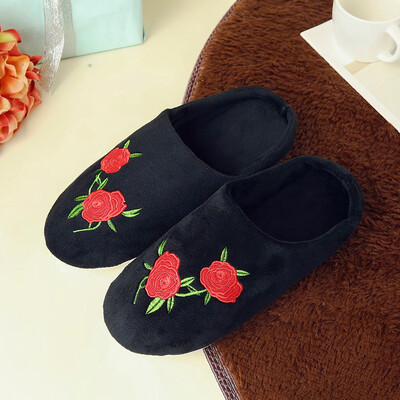 

Rose Women Men Unsexy Warm Flower Slipper Indoors Anti-slip Winter House Shoes