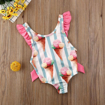 

UK STOCK Infant Kid Baby Girl Swimwear Striped Bow Bikini Swimming Clothes 6M-4Y
