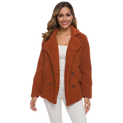 

Women Short Coat Warm Winter Button Solid Color Loose Elegant Jacket Outwear