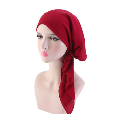 

10 Colors Muslim Women Print Turban Hijab Hat Cancer Chemo Cap For Hair Loss Head Scarf