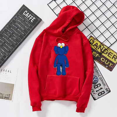 

Cute O-Neck Standard Thickness Print Loose Type Top Single Doll Embroidery Hooded Couple Sweatshirt