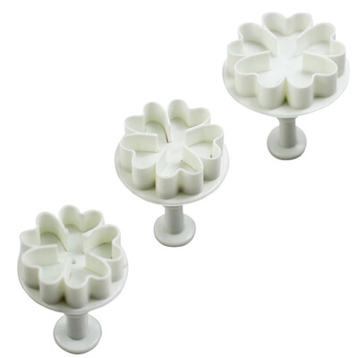 

3PCS Heart Flower Cake Fondant Cookie Cutter Decorating Craft Paste Plunger Mold Cake Decorating Mold for DIY Baking