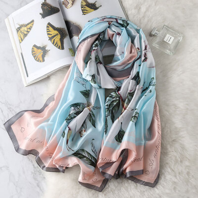 

Womens silk scarf spring plant flower simulation silk scarf Korean version of the wild holiday travel sunscreen shawl summer beach towel