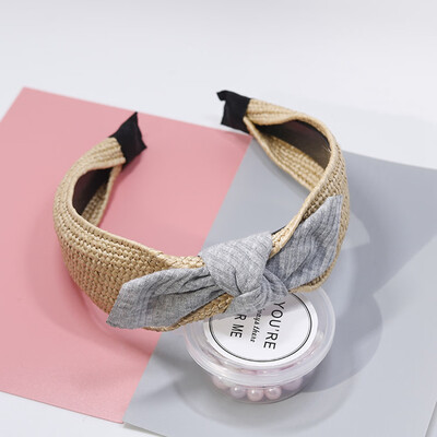 

New Fashion Vintage Bow Knot Cross Hand-Woven Imitate Raffia Holiday Headband Headwear Accessories