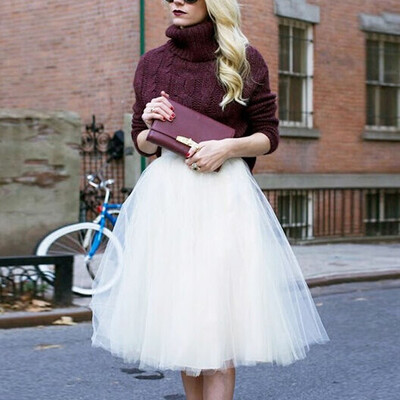 

7 Layers Women A Line Tulle Tutu Skirt Party Princess Ballet Dress Knee Length