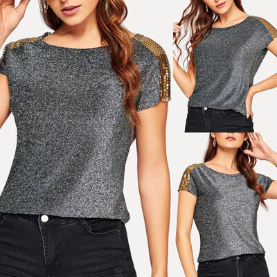 

Nomeni Womens Summer Bling Spakle Tops Blouse Ladies Casual Loose Short Sleeve T Shirt