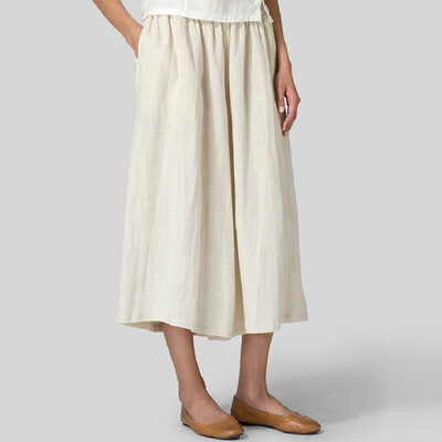 

Tailored Fashion Womens Cotton Linen Blend Pocket Plus Size Wide Leg Casual Pants