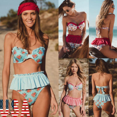 

Women Ruffle Two Piece Bathing Monokini Push Up Padded Bikini Swimsuit Swimwear