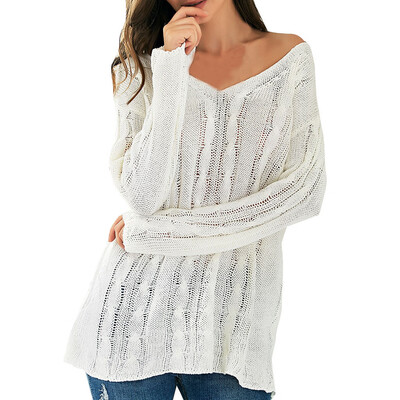 

〖Follure〗Women Sexy Long Sleeve V-Neck Off Shoulder Hollow out Pullovers Sweater