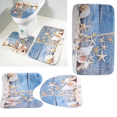 

3Pcs Conch Bathroom Skidproof Pedestal Rug Lid Toilet Cover Bath Mat