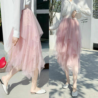 

Women Solid Tutu Tulle Skirt Elastic Waist Mesh Net Long Paragraph Skirt Dress