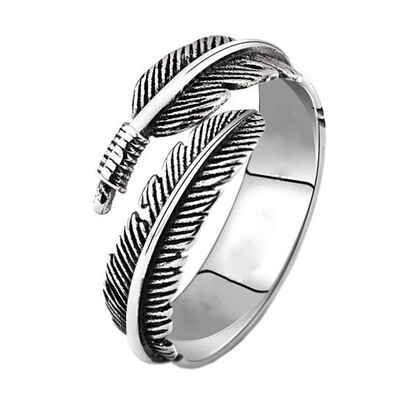 

Silver Feather Desgin Stainless Steel Mens&Womens Opening Rings Adjustable