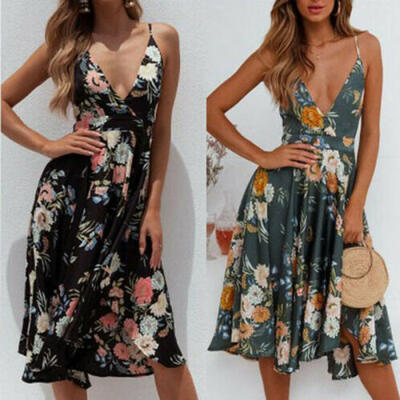 

Womens Summer Sexy Floral Boho Maxi Dress Cocktail Party Evening Beach Sundress