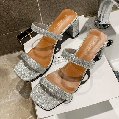 

Xia Yizi sandals high heel thick heel open toe simple&sexy ins fairy high heels