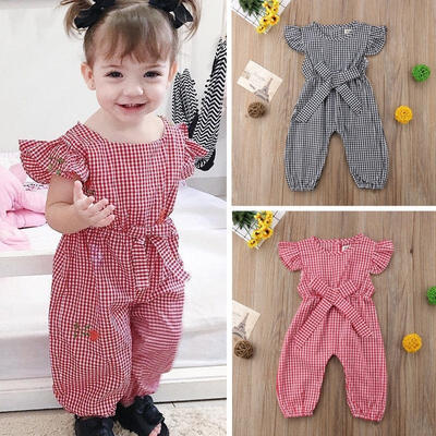 

Toddler Infant Baby Girl Plaid Check Bow Rompers Jumpsuit Bodysuit Kids Clothing