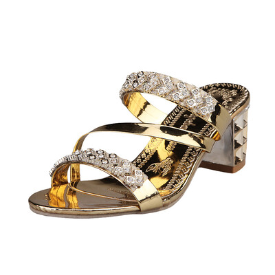 

Rose Women Rhinestone Slippers Women Fashion Open Toe Shoes Bohemia Heels Heel Shoe