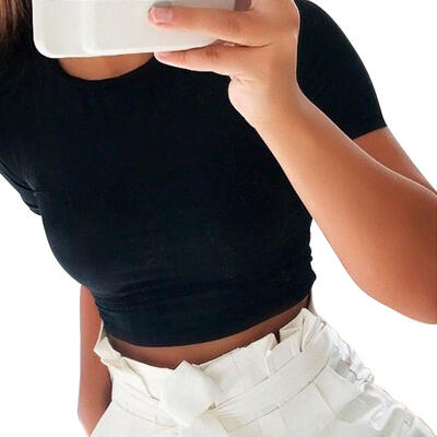 

Women T-Shirt Short Sleeve Cotton Casual Tight-Fit Fashion Summer Crop Tops