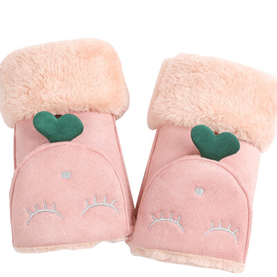

MAXVIVI wool gloves female autumn&winter half finger gloves ladies warm outdoor plus velvet thickening cute student gloves WST843101 pink
